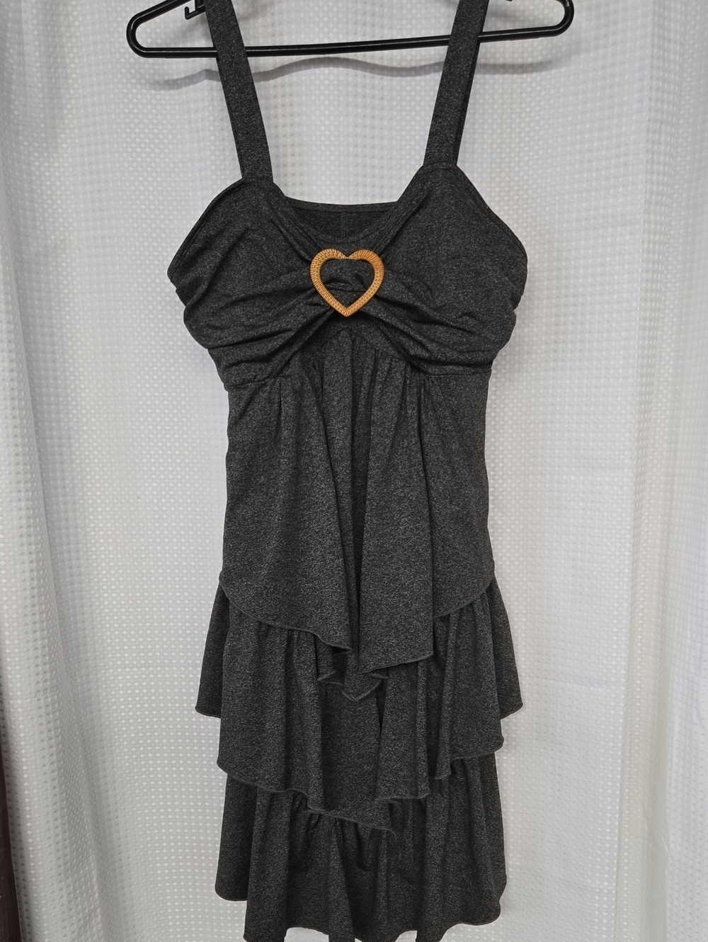 Womans DK Grey Tiered Dress with Heart Accent